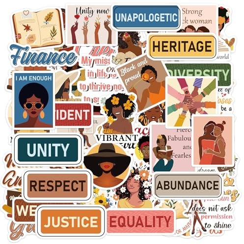 50PCS Motivational Scrapbook Stickers, Black Women Strength Self Improvement Journal Laptop Water Bottle Vision Board Sticker Decals, Inspirational Gifts for Women
