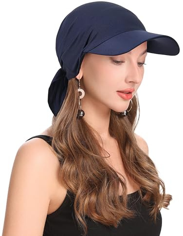 ZLYC Damen Sommer Chemo Headwear Brim Visor Hat Beanie-Mütze(Einfarbig Marineblau),Einheitsgröße