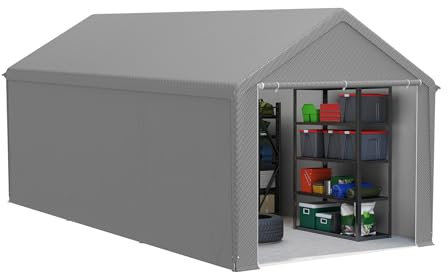 LZQ Tente de stockage 3 x 6 m – Tente à outils, abri de jardin et garage avec bâche en polyéthylène robuste – Abri résistant aux intempéries avec renfort de toit et cadre de sol pour outils, appareils