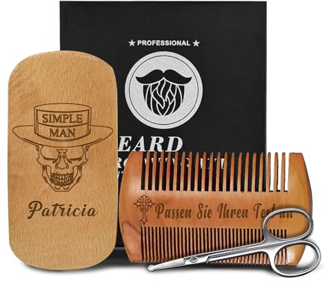 Personalisiertes Bartbürste Bartkamm für Männer Personalisierbar Text Name Natürliche Wildschweinborsten Bart Bürste Doppel Kamm aus Birnenholz Geschenk für Papa Trauzeugen Freund (bart bürste)