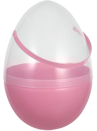 BESPORTBLE Jumbo Pink Easter Egg with Handle, 25cm Large Fillable Plastic Container for Egg Hunts, Giant Transparent Shell for Party Favours, Treats & Toy Storage, Clear Gift Capsule