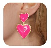 TOVABA Boucles D'Oreilles Femme – Boucle D'Oreille Femme Pendante Élégante avec Coeur Rose et Détails Dorés, Cadeau pour Femme