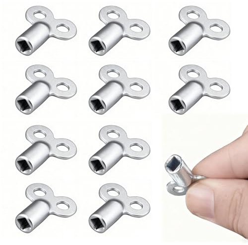 10 Piezas Llave de Ventilación, Purgado de Radiadores Llave Cuadrada Llave para Purgar Radiadores de Metal Robusto y Estable Reduce el Ruido para Ventilación 5mm Plata