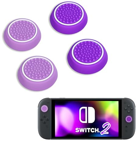 DLseego Agarres para el Pulgar para Switch 2, 4PCS Silicona Suave Thumb Stick Cap, Colorido Joystick Cubierta Elevada Punto Grip Mejorado Antideslizante Analógico Botón Protector Cap,Morado