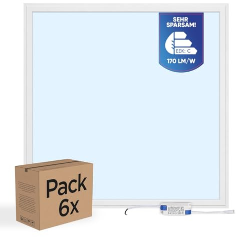 LECOM 6x LED Rasterleuchte 62x62 Tageslicht 6500K 4250lm 25W Rasterdecke | Extrem energieeffiziente LED Panel mit 170 lm/W. Hohe Lichtleistung bei nur 25W. Tageslicht für Werkstätten und Lagerhallen.