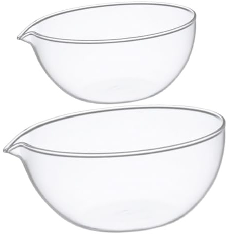 FONDOTIN 2Pcs Heat-Resistant Glass Mixing Bowls with Pouring Spout Transparent Mini Appetizer Dishes for Baking Salads Snacks Microwave Safe Kitchen Prep Bowls Easy to Clean and Store
