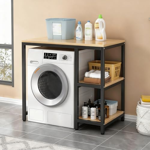 Meuble Rangement Machine à Laver Sèche-Linge Robust, Étagère Supérieure en Acier Renforcé, 150kg Capacité pour Buanderie(Black 4,120cm/47.2in)