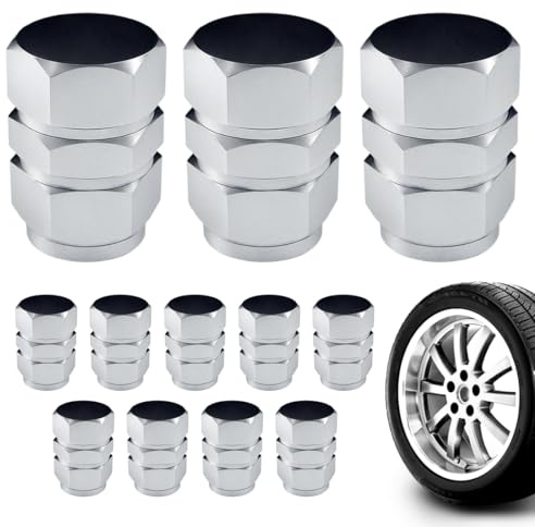 DORKIN Cappucci delle valvole, 12 tappi valvola pneumatici in alluminio per auto, tappi valvola pneumatici universali, adatti per auto, camion, motociclette e biciclette (argento).