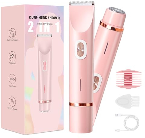 Lady Shaver for Women – 2-in-1 Bikini Trimmer & Razor, 5400 RPM Rechargeable, USB-C, Wet & Dry Use, Electric Razor for Women Legs, Body & Intimate Areas