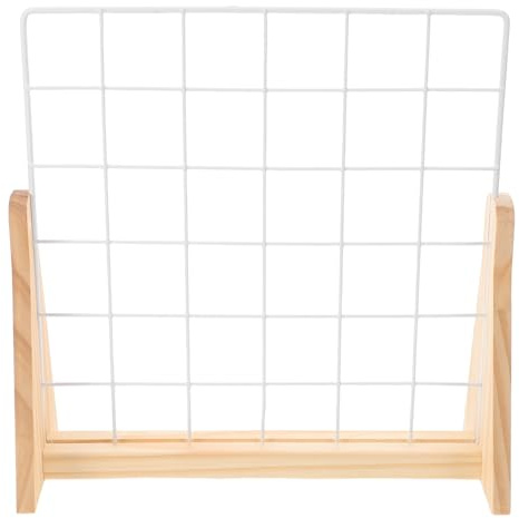 BESPORTBLE Expositor de Fotos con Base de Madera Pequeña, Panel de Rejilla Metálico para Joyería y Manualidades, Organizador Multifuncional para Oficina, Hogar y Decoración, Soporte Colgante