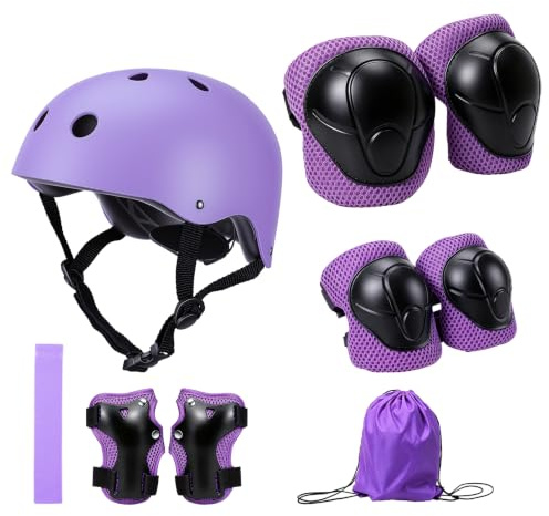 Vexnaro Ensemble Protection Enfant Casque et Protections Roller,Genouillères Coudières Protège-Poignets avec Sac et Bandeau,Kit Protection pour Vélo Skateboard Trottinette Roller Enfant