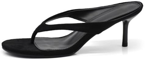 IF Sandali Donna Infradito con Tacco Sottile, Mules Eleganti Effetto Camoscio, Sandali Slip On con Tacco Medio Comodo, Scarpe da Cerimonia e Sera GH-823 nero N.39