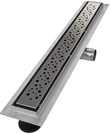 VILSTEIN Duschrinne 50cm, Edelstahl Bodenablauf Komplettset, extra flach, Siphon mit Geruchsstop, Haarsieb - Kreise