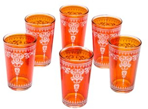 Marrakesch Lot de 6 Verres à thé café coloré marocain Andalous Couleur Orange | Verre de thé Turc en Style Oriental | 6 Photophore en Verre comme décoration Marocaine dans Votre Chambre ou Maison