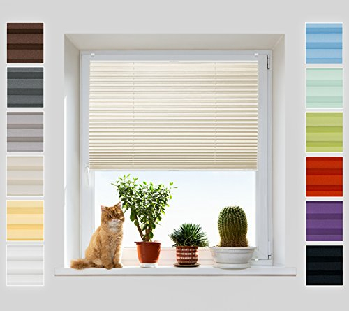 Plissee Ohne Bohren Klemmfix, Creme 80x130 cm, Jalousie mit easyfix Metall Klemmträger | Pearl Stoffkollektion | Leicht zu montieren | Faltrollo Sichtschutz, Sonnenschutz, Fenster