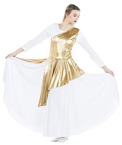 Danzcue Women’s Asymmetrical Dance Tunic Praise Dance Tunic for Women (White Dress Not Included), Gold, Large-X-Large