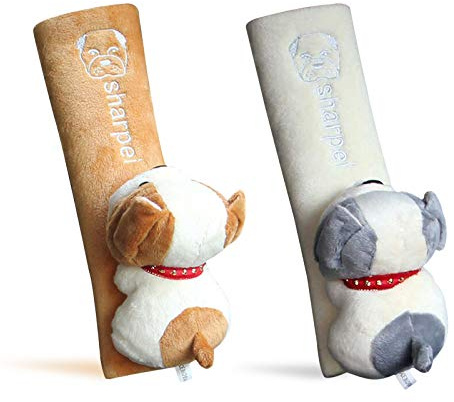 MHwan protege ceinture de securite enfant, 2 pièces chiot de dessin animé protection ceinture de sécurité enfant, adulte doux et confortable protege ceinture voiture, toutes les saisons