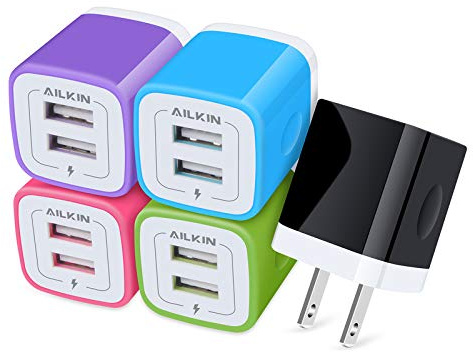Wall Charger, 5Pack 5V/2.1AMP AILKIN Dual-Port USB Wall Charger Home Travel Plug Power Adapter for iPhone 17/Air/16e/16/15/4/13 Pro Max/12/SE/11Pro Max/XS/XR, Samsung Galaxy, HTC Tablet Moto Box