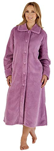 Slenderella Ladies Waffle Button Dressing Gown HC4327 Heather Medium