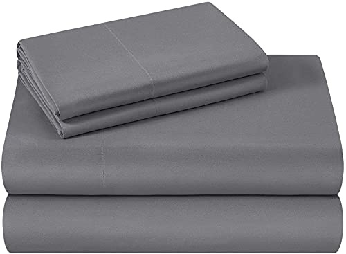 HOMEIDEAS 4 Piece Bed Sheets Set, Extra Soft Brushed Microfiber Fabric Bedding Sheets, Wrinkle & Fade Free - Flat Sheet, Fitted Sheet with 2 Pillowcases (Super King, Light Grey)