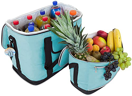 30L + 8L Set Kühltaschen Ibiza, Große + Kleine Faltbare Tasche Thermo isoliert für Lunch, Picknik, Reisen, Mittagessen, Büro, Arbeit, Schule