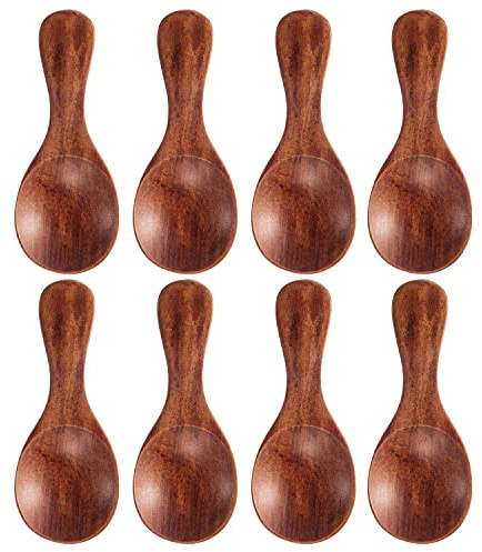 Youery Mini Holzlöffel, 8 Stück, Kleiner Salzlöffel aus Holz | Milchpulver Löffel, Messlöffel für Gewürze, Perfekt für kleine Gläser, Für Marmelade und Gewürze