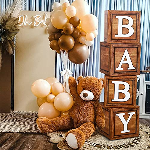 Scatole Baby Shower per Ragazzi o Ragazze - 4 Pezzi in Legno con Lettere BABY per Compleanno, Decorazioni Battesimo Bimba e Boy