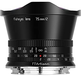 TT Artisan 7.5mm F2.0 APS-C Fisheye Objektiv Anschluss Fuji X Mount Black Ultra-Weitwinkelobjektiv mit 180 Grad Bildwinkel, TTAL07520FX, Schwarz