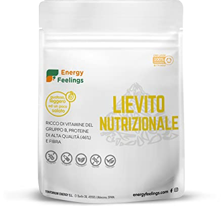 Energy Feelings Lievito Nutrizionale in Scaglie 250g. Lievito Alimentare Naturale Inattivo, Integratore Ricco di Vitamine B e Proteine 46%, in Fiocchi Senza Glutine e Vegano