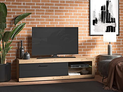 möbelando TV-Lowboard Fernsehtisch Unterschrank Rack HiFi Element TV Schrank Ruma I Artisan Eiche/Schwarz matt