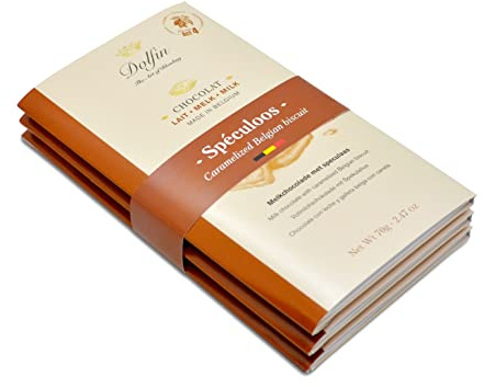 Dolfin 3er-Pack Vollmilch-Schokolade mit karamellisierten Spekulatius-Biscuits - Belgische Schokolade mit knackigem, knusprigem Gebäck - Premium-Süßigkeiten - Hergestellt in Belgien, 210 g