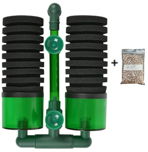 WANGCL akvarium dubbelt svampfilter för akvarium akvarium akvariefilter med behållare levereras med 2 st svampar, 2 påsar med filterbollar