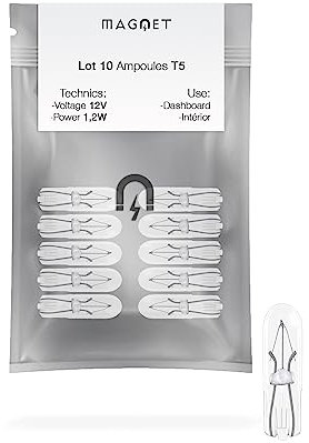 Magnet Pack 10 lampadine alogene a cuneo 12V 1.2W T5 w2x4.6d Cruscotto - Auto e Moto