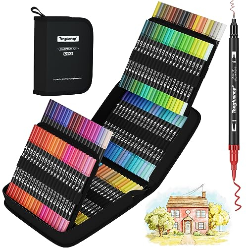 Tongfushop Dual Brush Pen Set, 120 Farben Doppelseitig Pinselstifte Aquarell Marker Fineliner Set, 1-5 mm/Fineliner 0,4 mm Filzstifte Dicke und Dünne für Kinder und Erwachsene