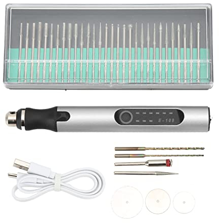 Handgravurstift USB-Aufladung Mini-Graviermaschine mit 3 Geschwindigkeiten für Schmuckglas Steinbohren Schneiden Schleifen Beschriftung DIY Handwerk(Silber)