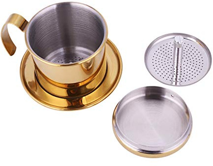 TOTITOM Kaffeemaschine Kaffeefiltermaschine Küche Kaffeekanne für den Haushalt Moka Kanne Herd Kaffeemaschine Espresso Edelstahl Tasse Vietnamesischer Kaffee Tropffilter (Gold)