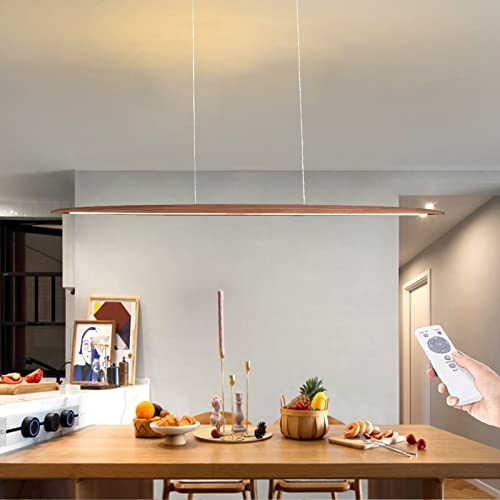 AUCF Lustre En Bois LED Lampe Suspendue De Salle À Manger Moderne 36W Dimmable Avec Télécommande Suspension, Pendentif Lumière Réglable En Hauteur, Salon, Cuisine Lampe Décorative 130Cm Plafonnier