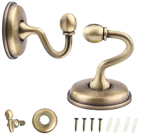 2 Pezzi Tende Ganci Vintage in Lega,Ganci Fermatenda,Gancio Porta Parete per Porta,Cappello, Cappotto,Tutti Gli Accessori Inclusi,Bronze