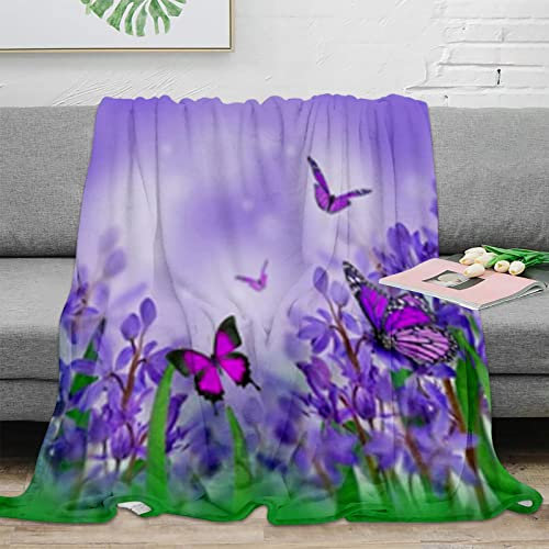 Boceoey Decke Sofa Kuscheldecke Flauschig 150x200 cm - Weich Warme Fleecedecke für Bett Couch - Wohndecke als Couchdecke Bettüberwurf Tagesdecke Campingdecke Lila Blume