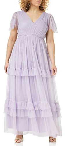 Anaya with Love Women's Ladies Maxi Dress for Women Short Sleeve Evening Ball Gown Tiered V Neck Bow Tie Bridesmaid Wedding Guest Prom Long Dress (Pack of 1)