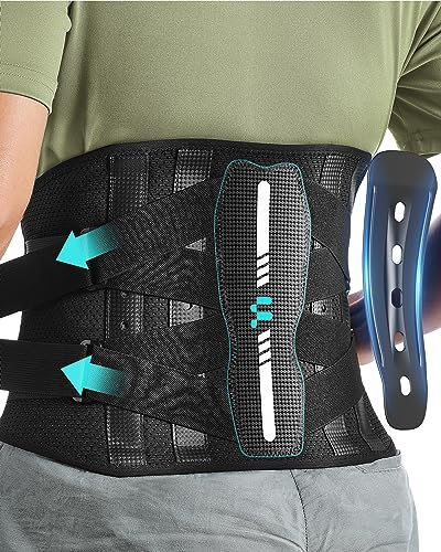 Fitomo Back Brace for Lower Back Pain Relief - Lumbar Support Belt with Carbon Fibre Splints & Ergonomic Design - Sciatica, Herniated Disc, Heavy Lifting, Posture Corrector for Men and Women