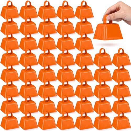 Lukmaa Kuhglocken aus Metall, 7,6 x 6,1 x 7,6 cm, Kuhglocken mit Griff, Geräuschmacher für Sportveranstaltungen, Cheering Teamgeist, Hochzeiten, Abschlussfeier, Baseball, Fußball, Spielparty, Orange,