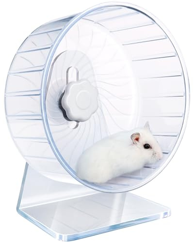Roue silencieuse pour hamster - Roue d'exercice super silencieuse pour hamster - Support réglable - Roue d'exercice silencieuse - Diamètre : 14 cm - Transparent