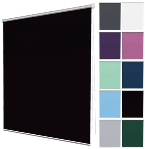 Verdunkelungsrollo Klemmfix Ohne Bohren 80 x 180 cm Sonnenschutz Blickdicht Seitenzugrollo Verdunkelungs-Rollo inkl Montagematerial für Schlafzimmer, Schwarz