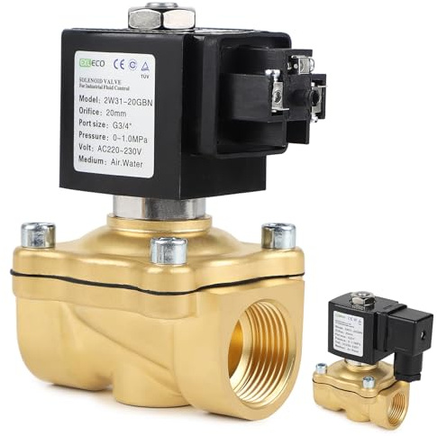 EXLECO 230V AC Magnetventil Messing G3/4 Elektromagnetventil Messing | Elektrisch Magnet Ventil DN20, 0-10 bar, Wassereinlass, Wasserverteilungsventile, NC, Direktwirkend für Wasser und Luft
