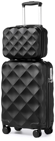 British Traveller Reisekofferset Handgepäck 54x36.5x21.5 cm mit Kosmetikkoffer 31x25x17 cm, Hartschalen-Koffer aus ABS+PC, Schwarz