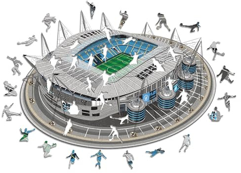 Iconic Puzzles - Manchester City FC Etihad Stadium, 100% eco-sustainable wooden puzzle with official license, size S, 150 pieces