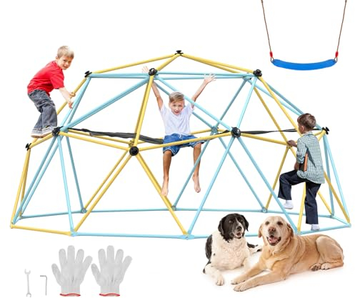 VEVOR Climbing Dome, 10FT Geometric Dome Climber with Hammock and Swing, for Kids 3 to 10 Years Old, Jungle Gym Supports 750LBS and Easy Assembly, with Climbing Grip, Outdoor Backyard Play Equipment