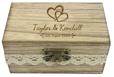 Smallduuck Personalisierte hölzerne Ringschachtel mit Namen Verlobungsringschachtel Rustikale Ringträgerschachtel Hochzeitsringschachtel für Hochzeitszeremonie Valentins Hochzeit Geschenkideen