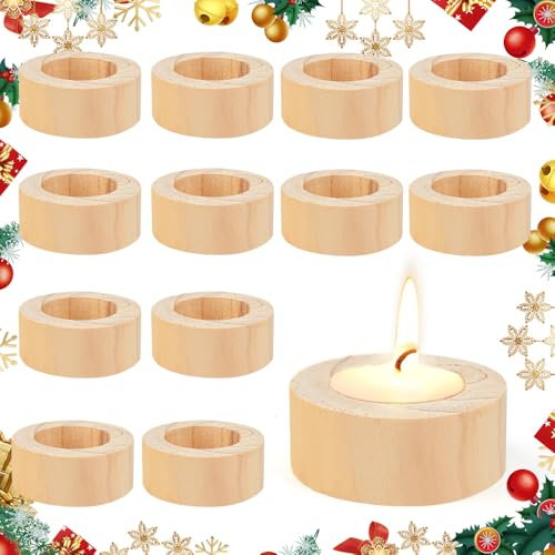 EMAGEREN 12 PCS Portavelas de Madera, Soporte para Velas, Candelabros de Corteza para Bodas, Decoraciones de Mesa, Día de San Valentín - 2,5cm Alto